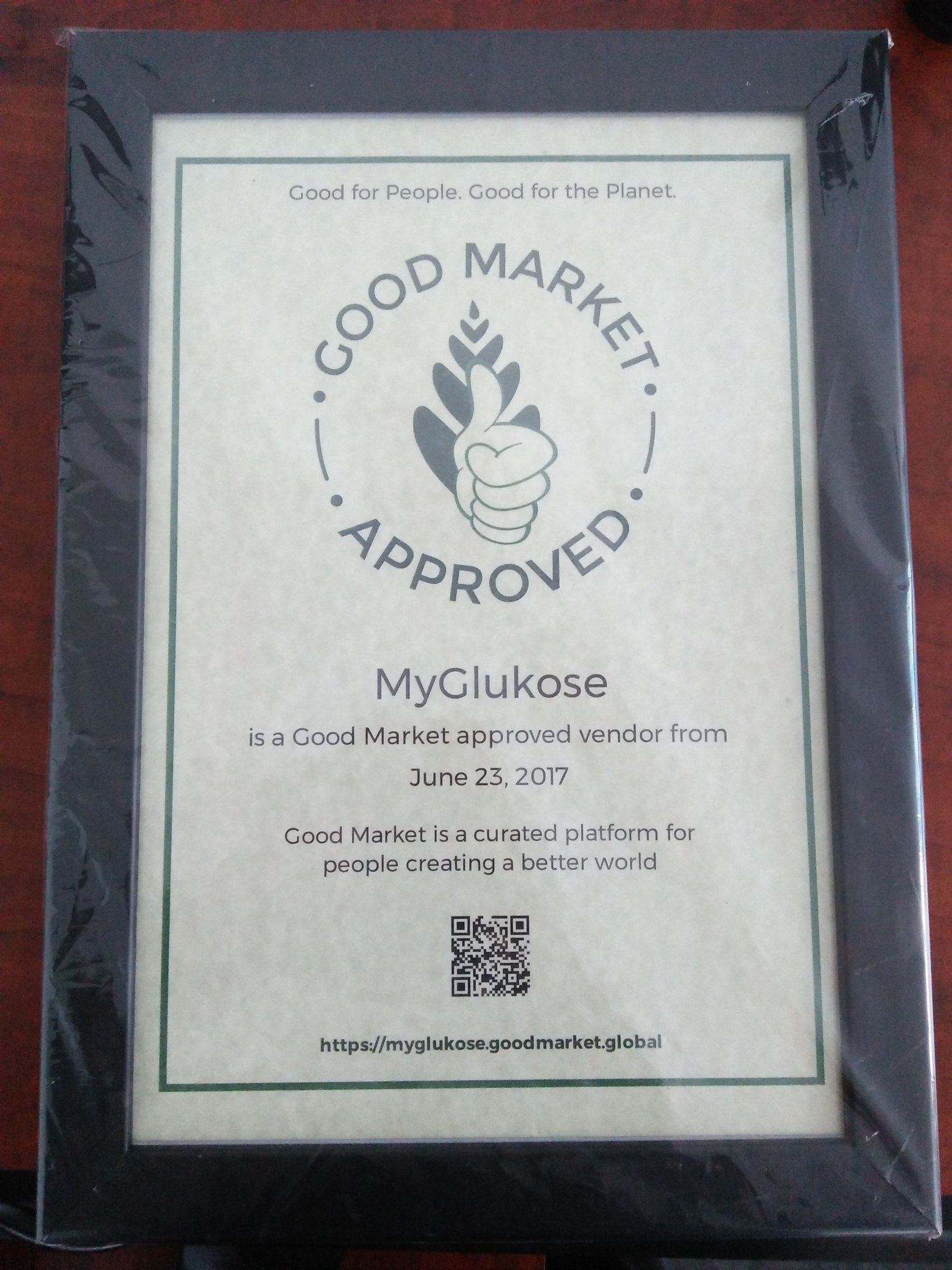 MyGlukose Good Market Approved Vendor Certificate - June 23, 2017