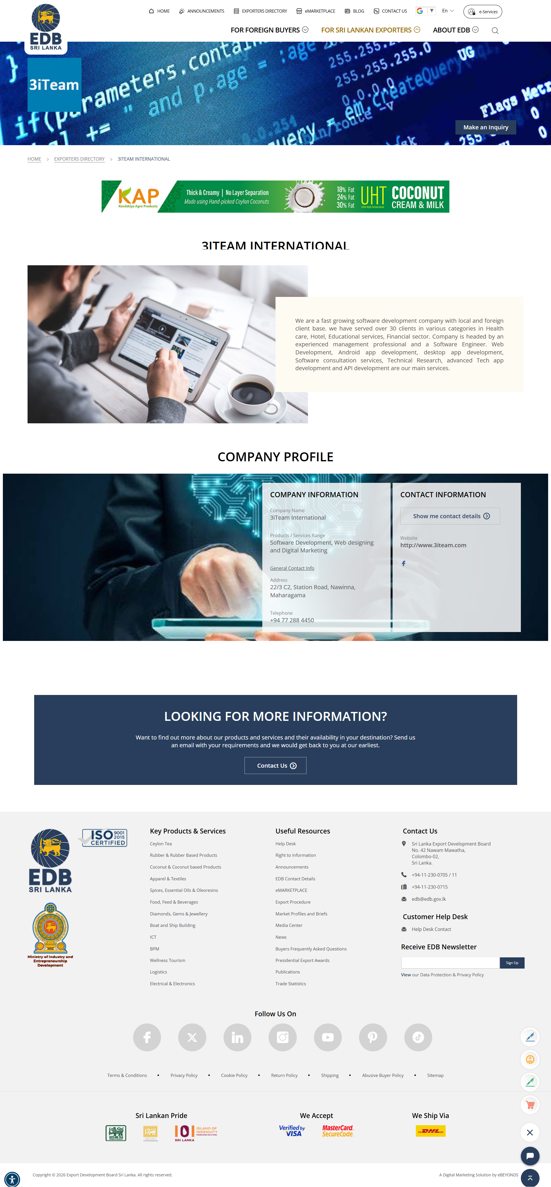 3iTeam International listed on Sri Lanka Export Development Board